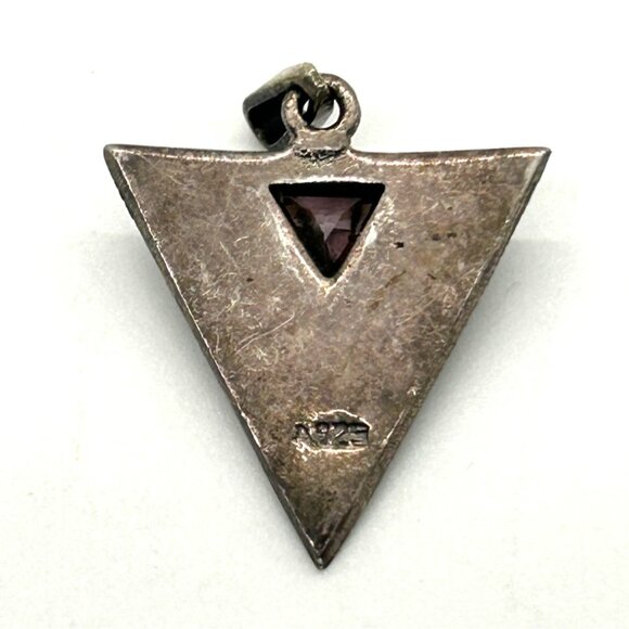 Sterling Silver Arrow Pendant Triangle W/ Purple Glass Crystal & Marcasite  925 - Picture 2 of 9